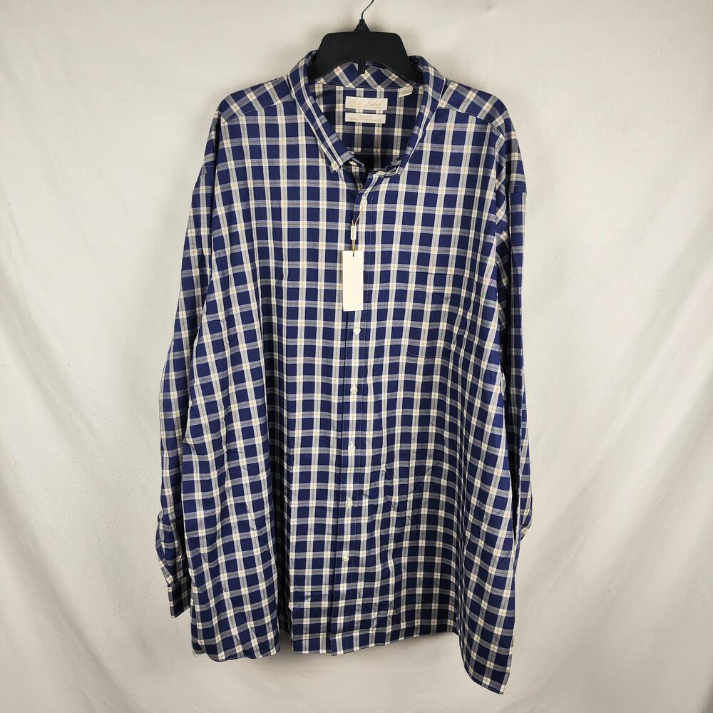 Gold Label Roundtree & Yorke Shirt Mens 4XLT Blue Plaid Non Iron Tall Dress